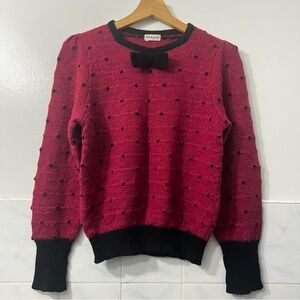 Vintage Fred Une Women’s Wool Petite Small Polka Dot Puff Sleeve Sweater Twee